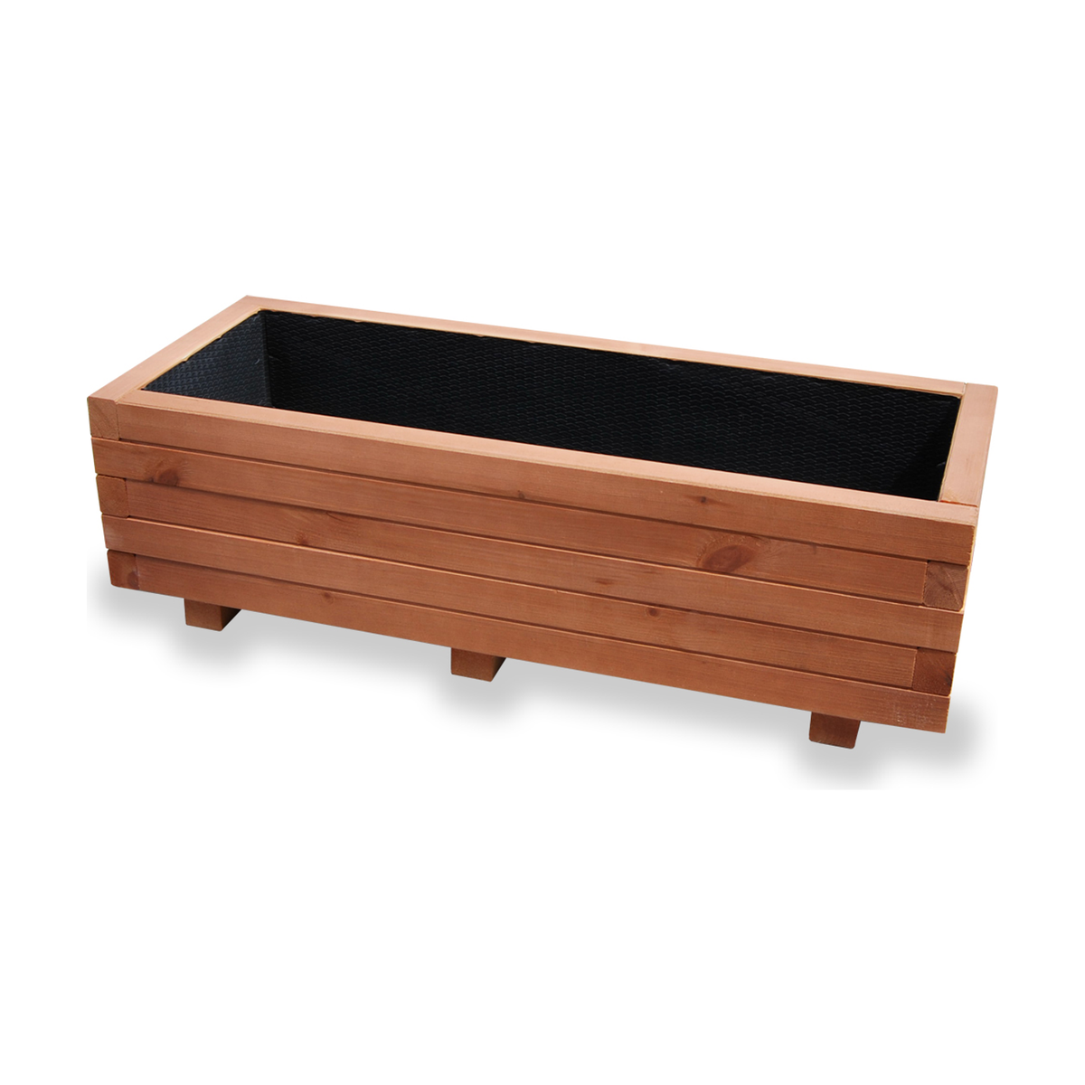 Houten plantenbak 100 cm walnoot – product en binnenzijde