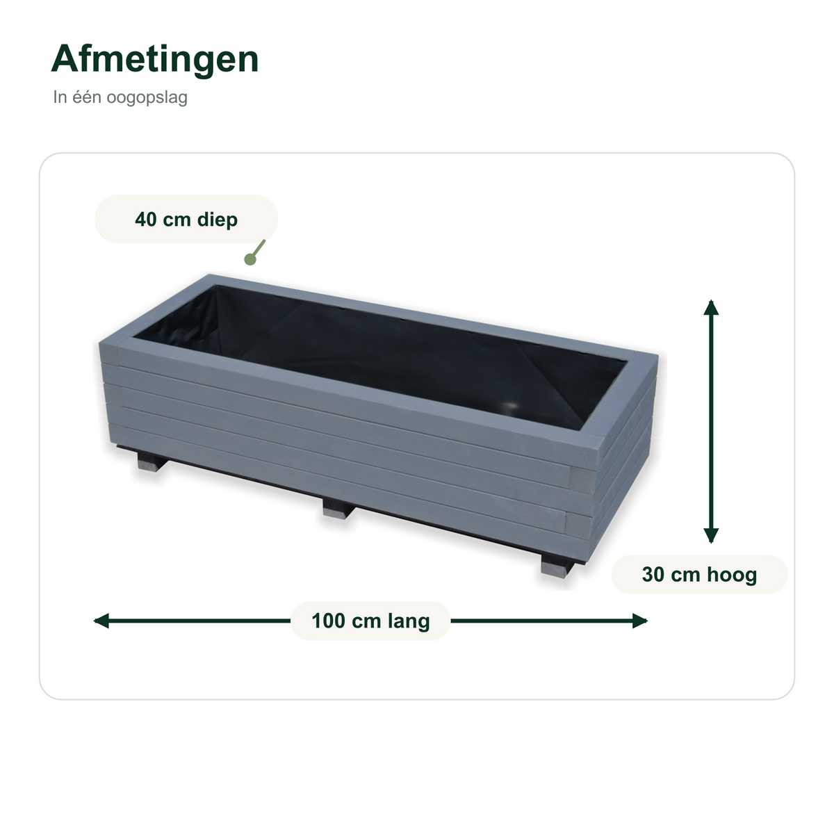 Afmetingen houten plantenbak 100 bij 40 bij 30 cm antraciet