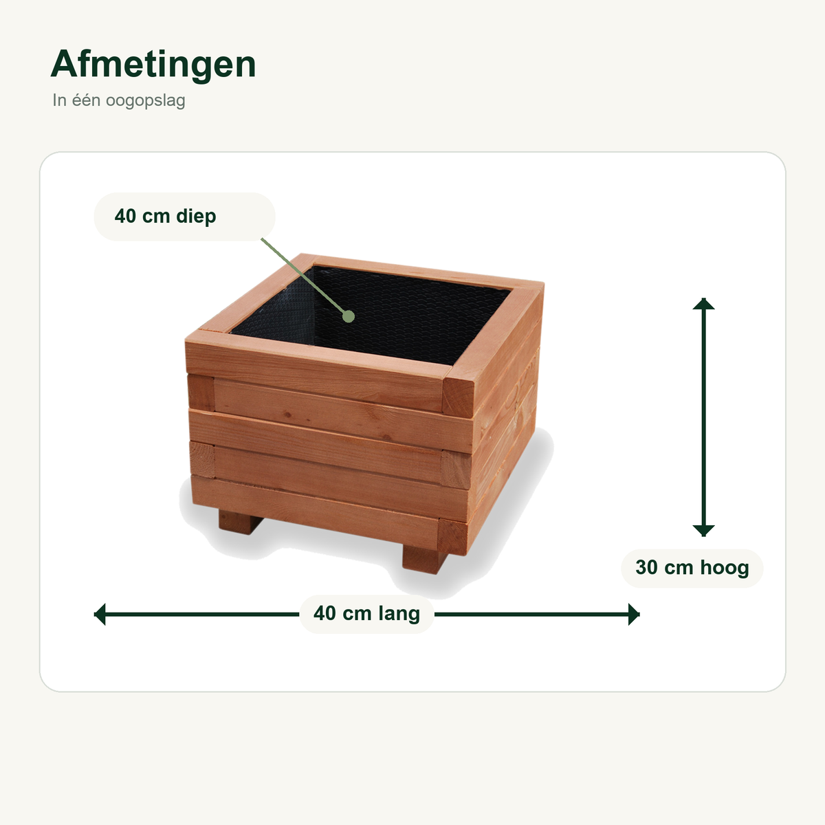 Afmetingen houten plantenbak vierkant 40 cm walnoot