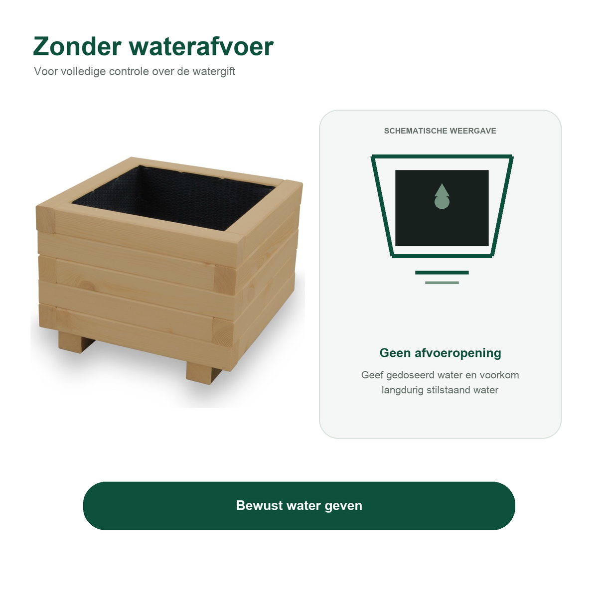 Houten plantenbak vierkant 40 cm light oak zonder waterafvoer
