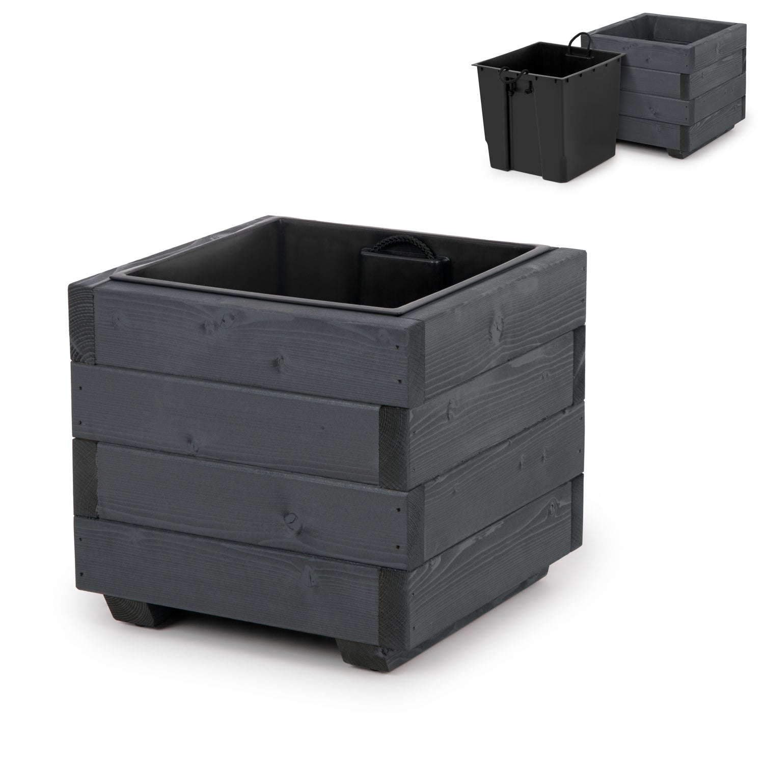 Vierkante houten plantenbak met binnenbak 33 cm in antraciet