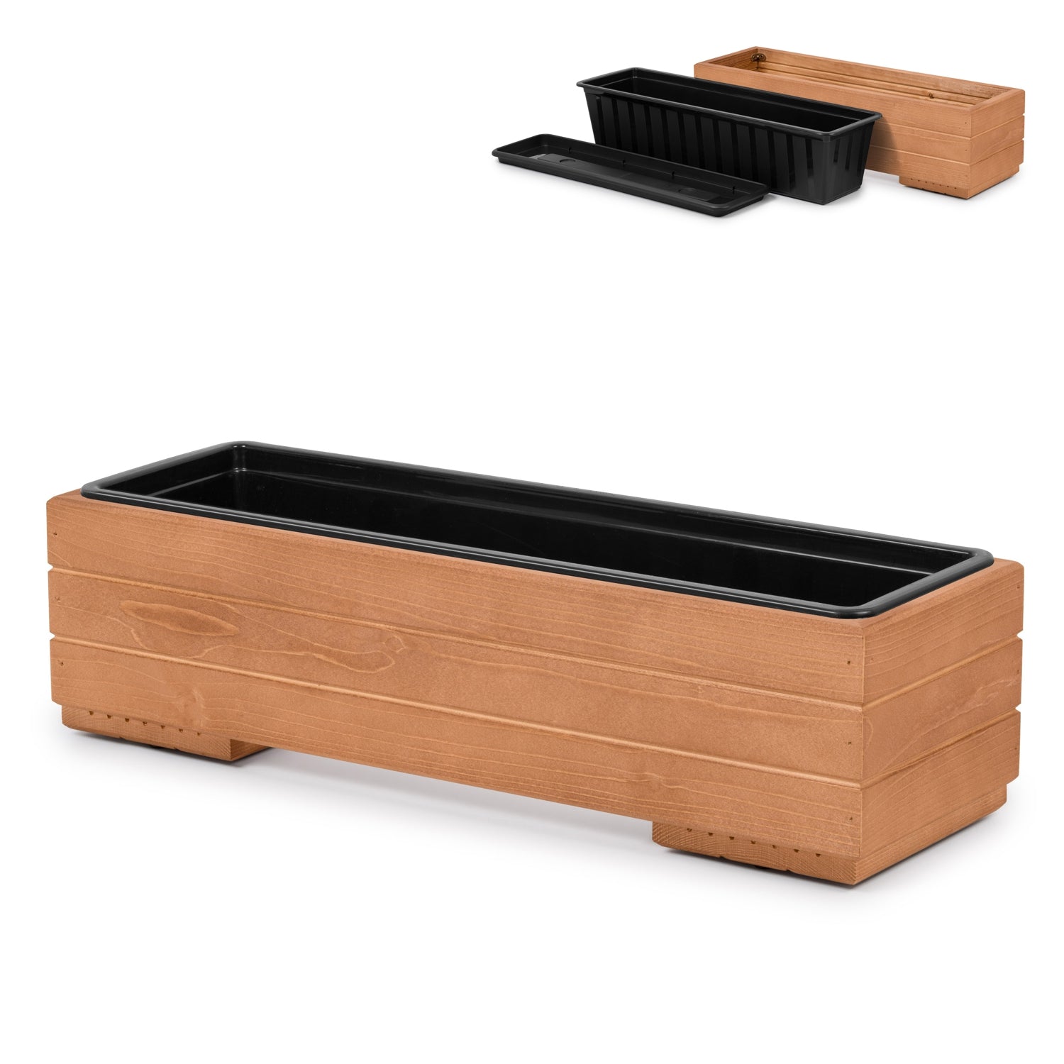 Houten plantenbak balkon met binnenbak 61 cm in walnoot
