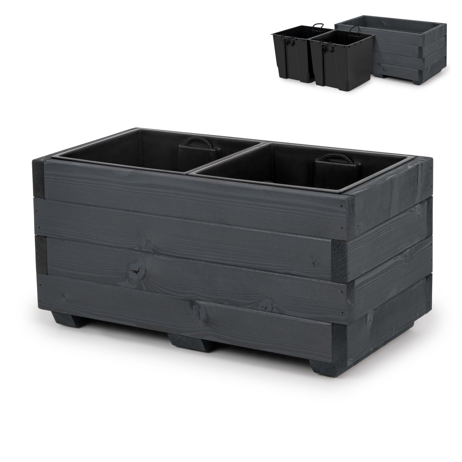 Houten plantenbak met binnenbak 62 cm in antraciet