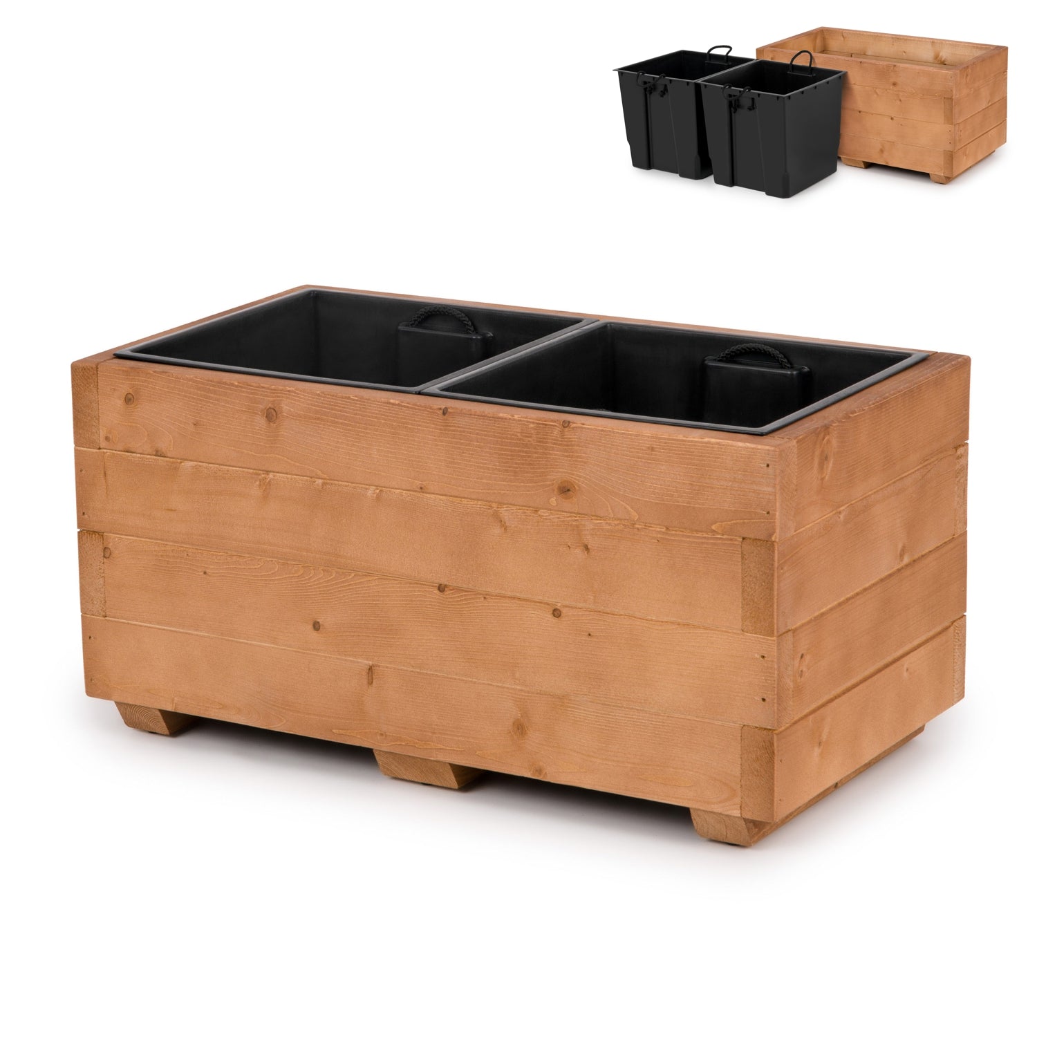 Houten plantenbak met binnenbak 62 cm in walnoot