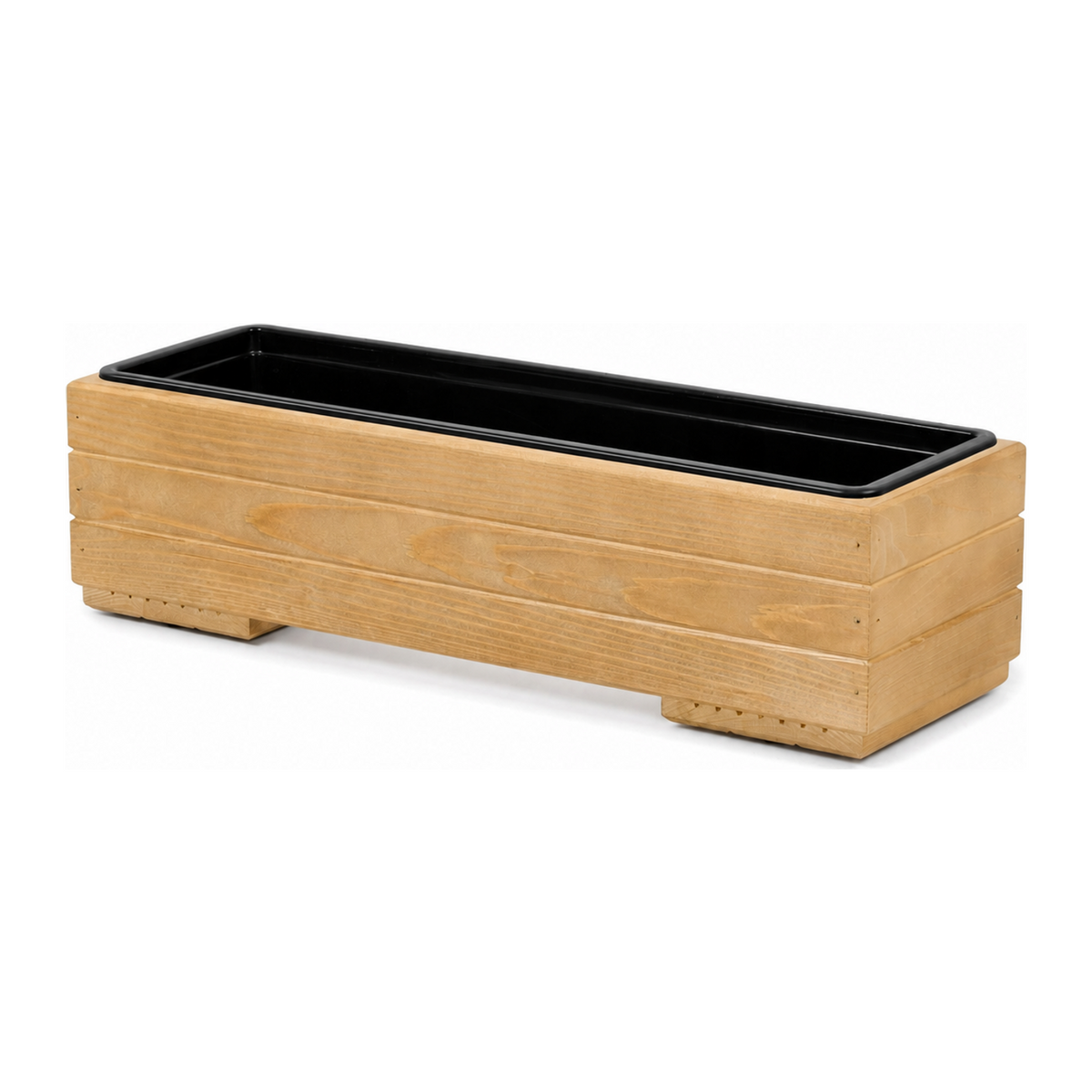 Lege houten balkonplantenbak 61,5 cm light oak met uitneembare binnenbak op witte achtergrond