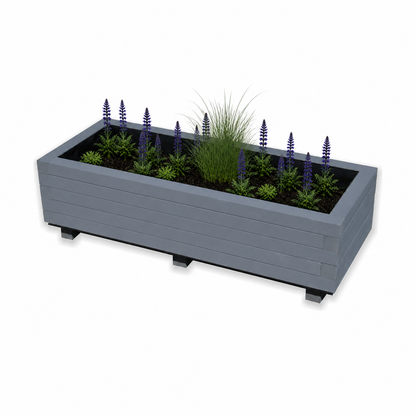 Houten plantenbak 100 cm antraciet met rustige beplanting 