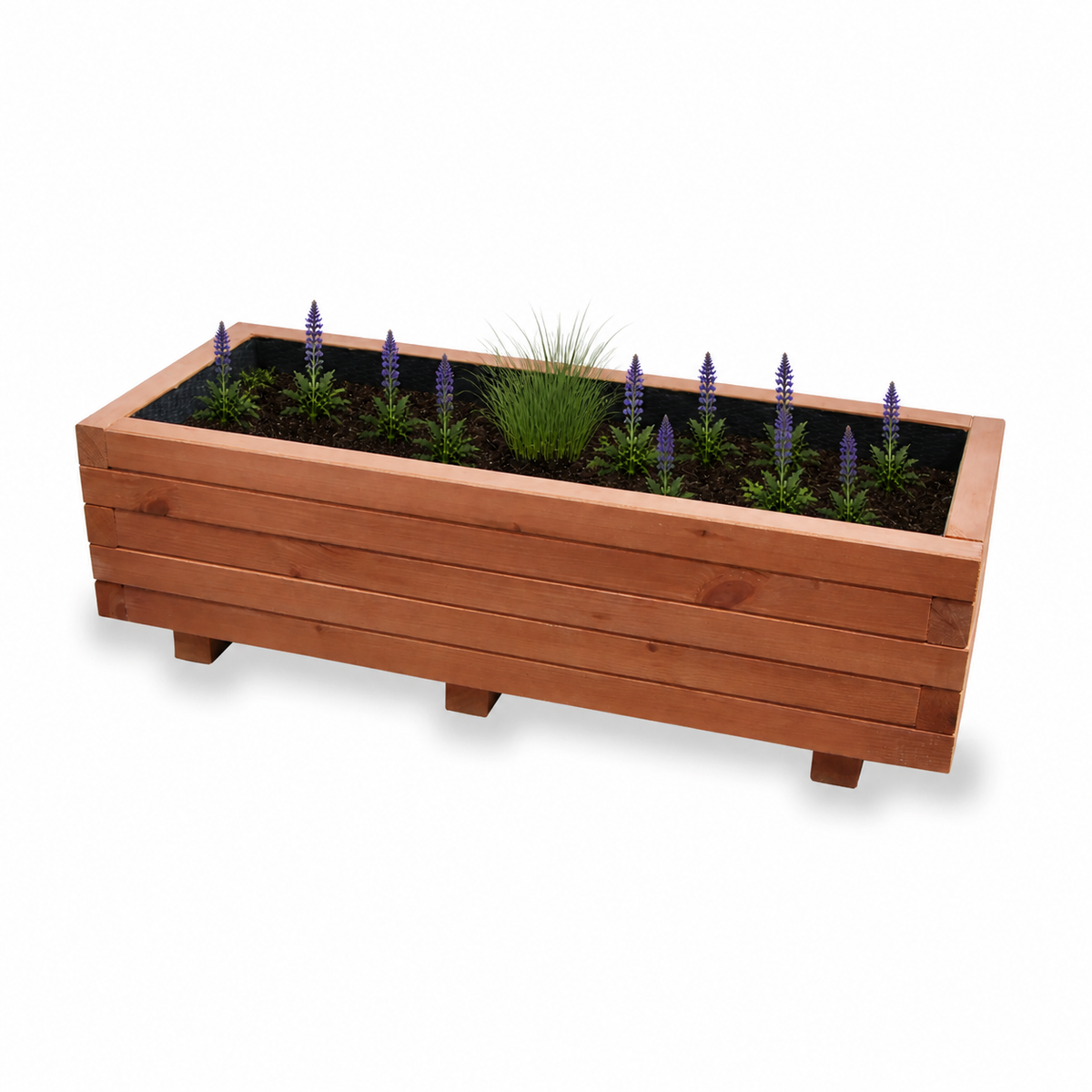 Houten plantenbak 100 cm walnoot met rustige beplanting 
