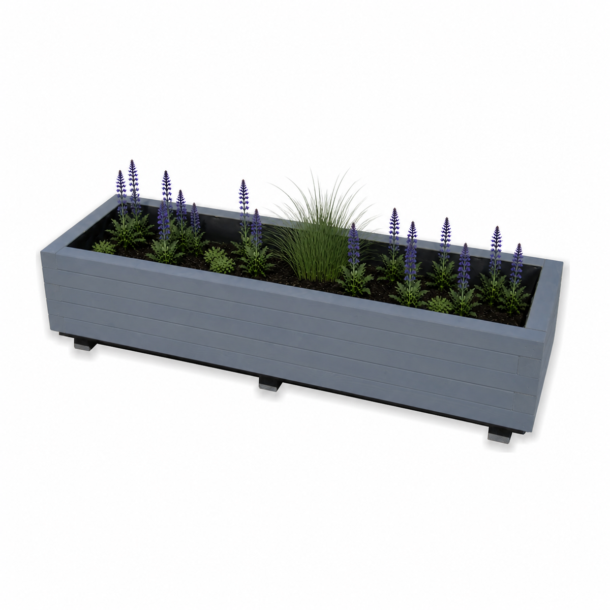 Houten plantenbak 115 cm antraciet met rustige beplanting 
