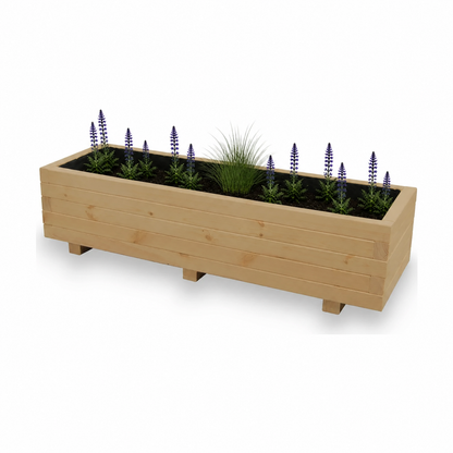 Houten plantenbak 115 cm light oak met rustige beplanting 