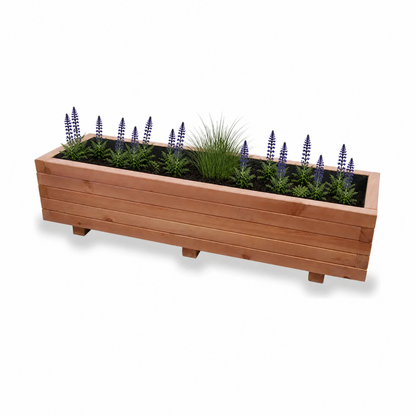 Houten plantenbak 115 cm walnoot met rustige beplanting 