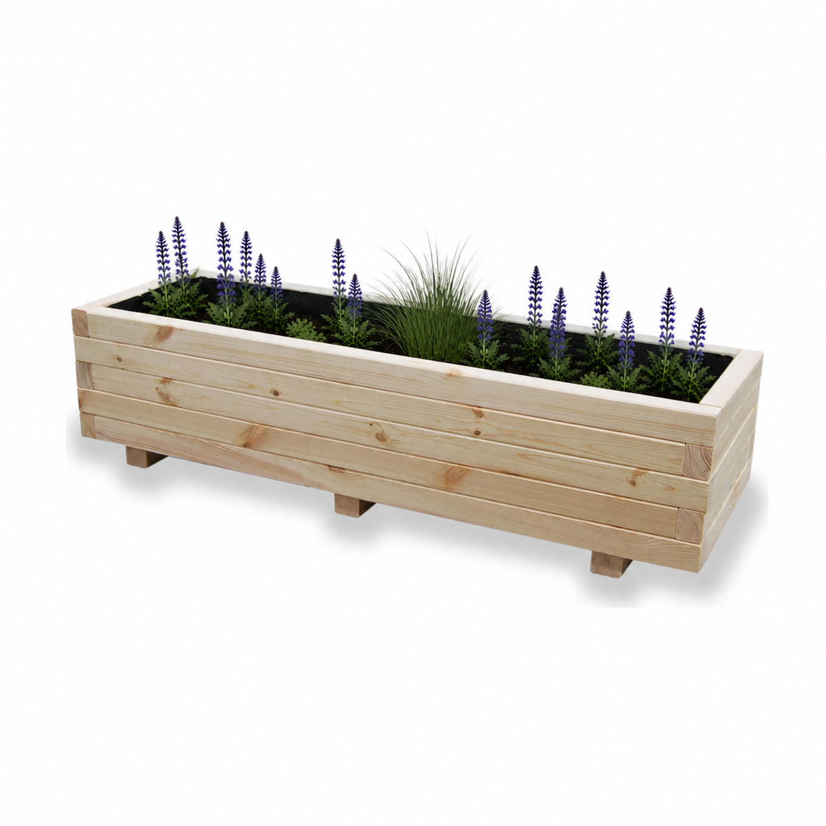 Houten plantenbak 115 cm naturel met rustige beplanting 