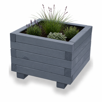 Houten plantenbak vierkant 40 cm antraciet met rustige beplanting 