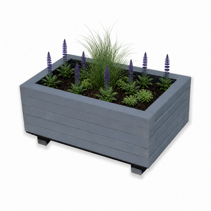 Houten plantenbak 60 cm antraciet met rustige beplanting 