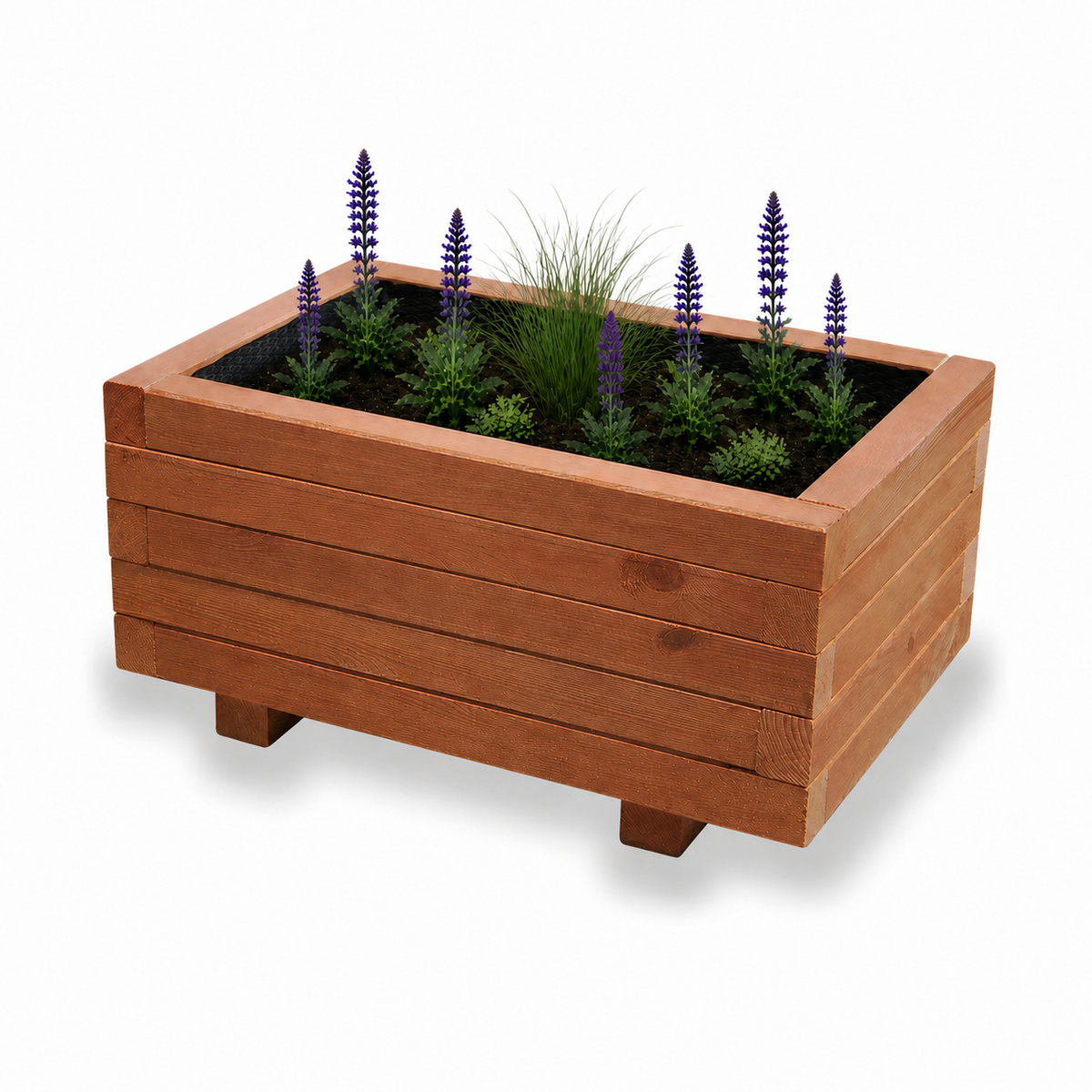 Houten plantenbak 60 cm walnoot met rustige beplanting 