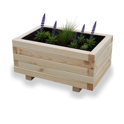 Houten plantenbak 60 cm naturel met rustige beplanting 