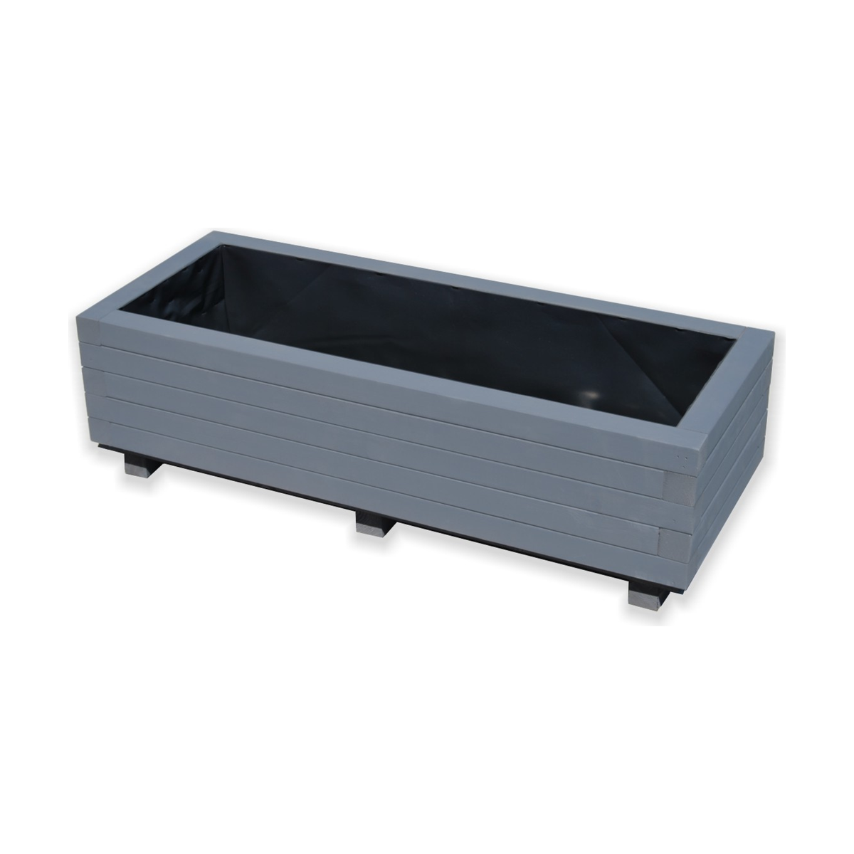 Houten plantenbak 100 cm antraciet – product en binnenzijde 