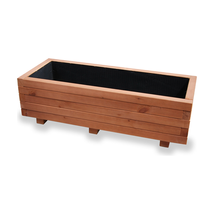 Houten plantenbak 100 cm walnoot – product en binnenzijde 