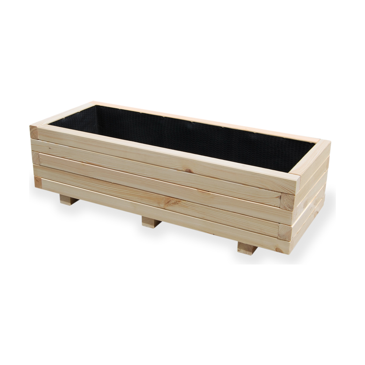 Houten plantenbak 100 cm naturel – product en binnenzijde 
