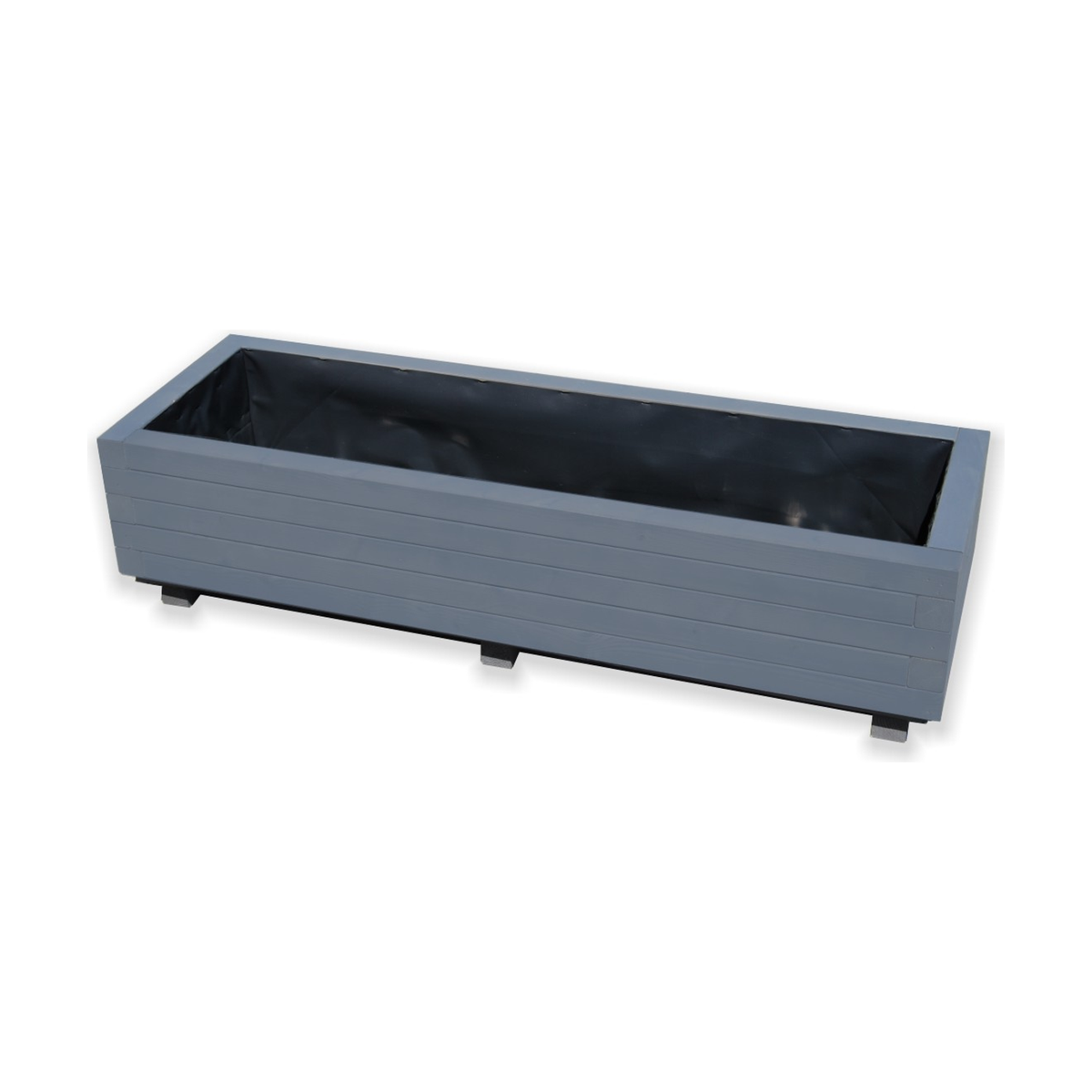 Houten plantenbak 115 cm antraciet – product en binnenzijde 