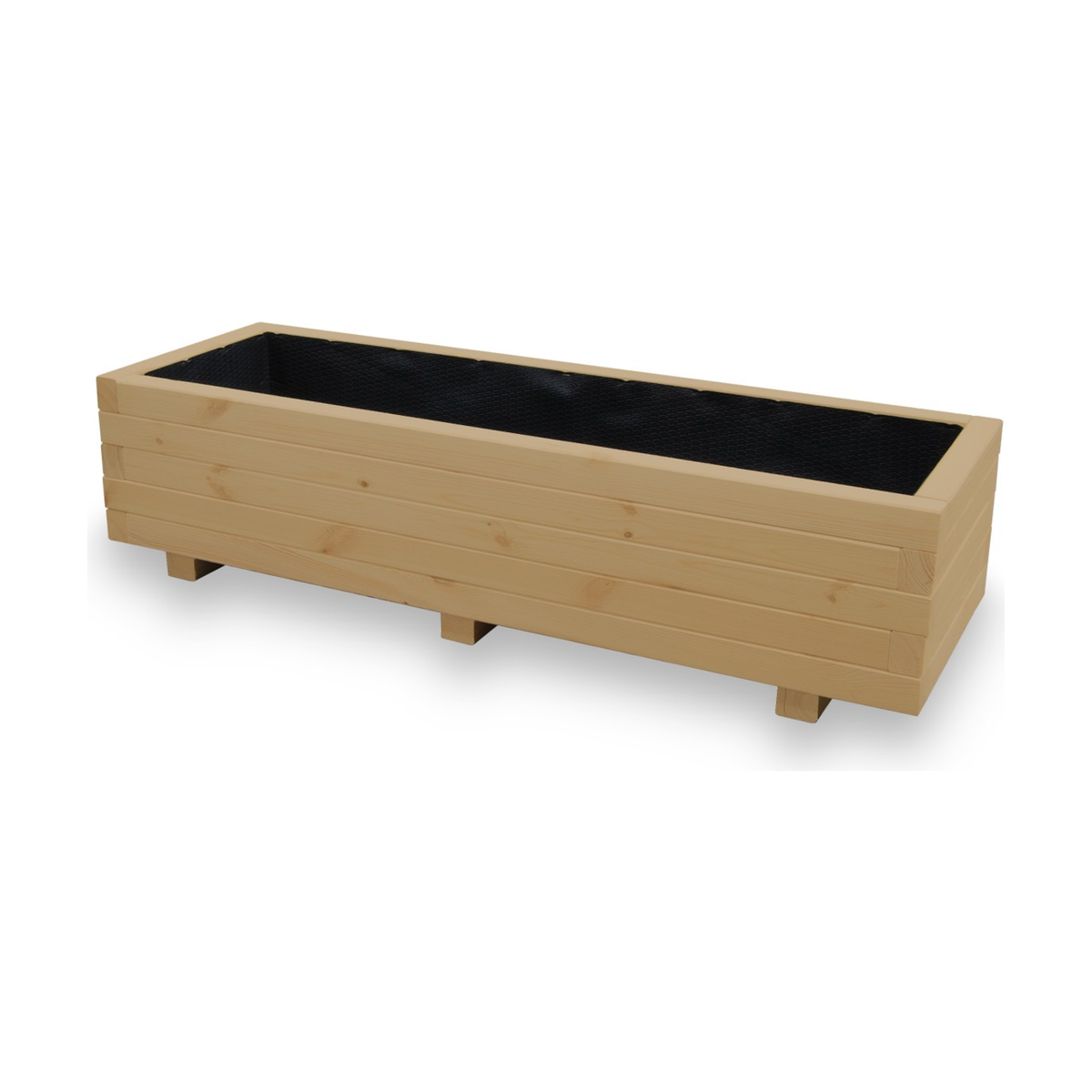 Houten plantenbak 115 cm light oak – product en binnenzijde 