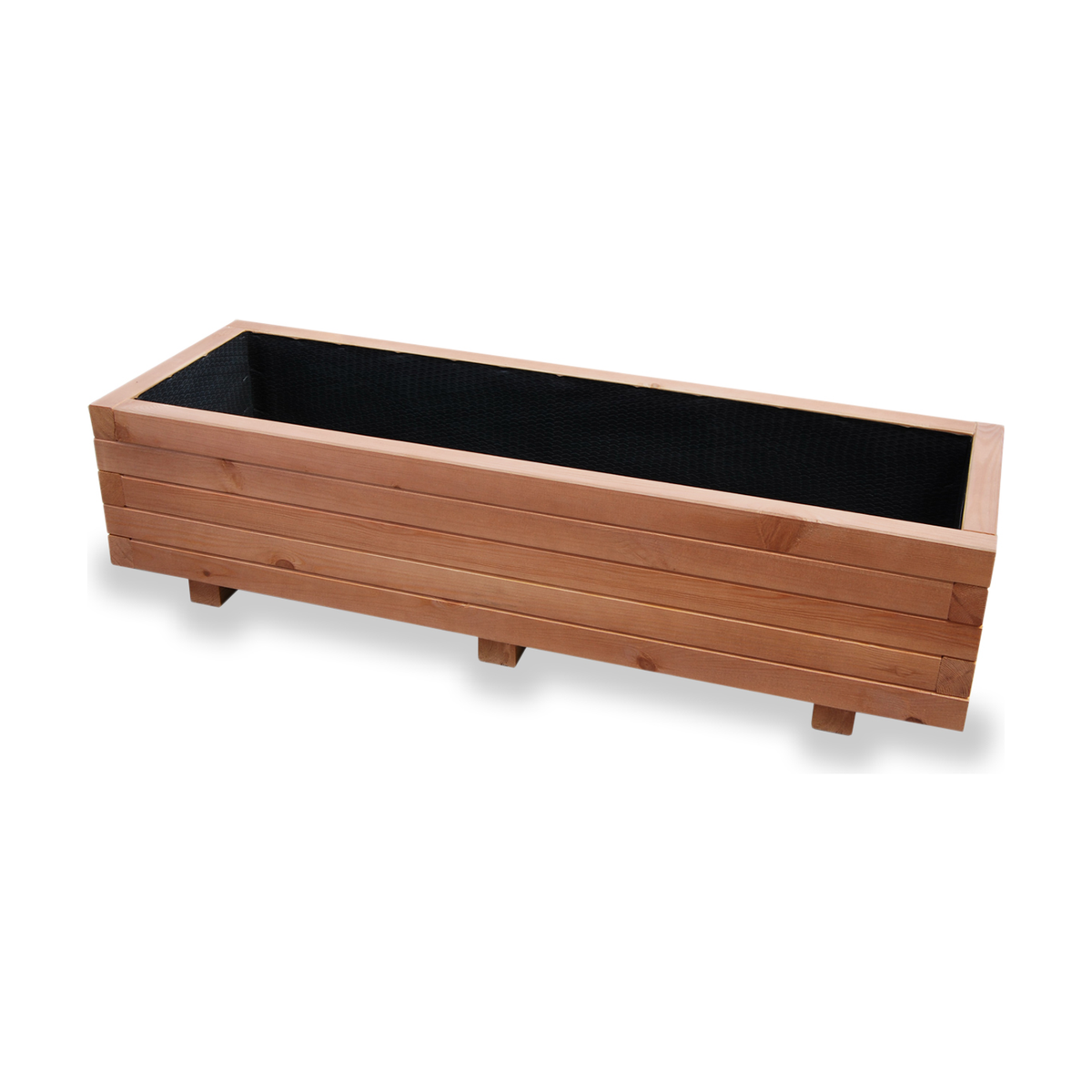 Houten plantenbak 115 cm walnoot – product en binnenzijde 