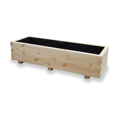 Houten plantenbak 115 cm naturel – product en binnenzijde 