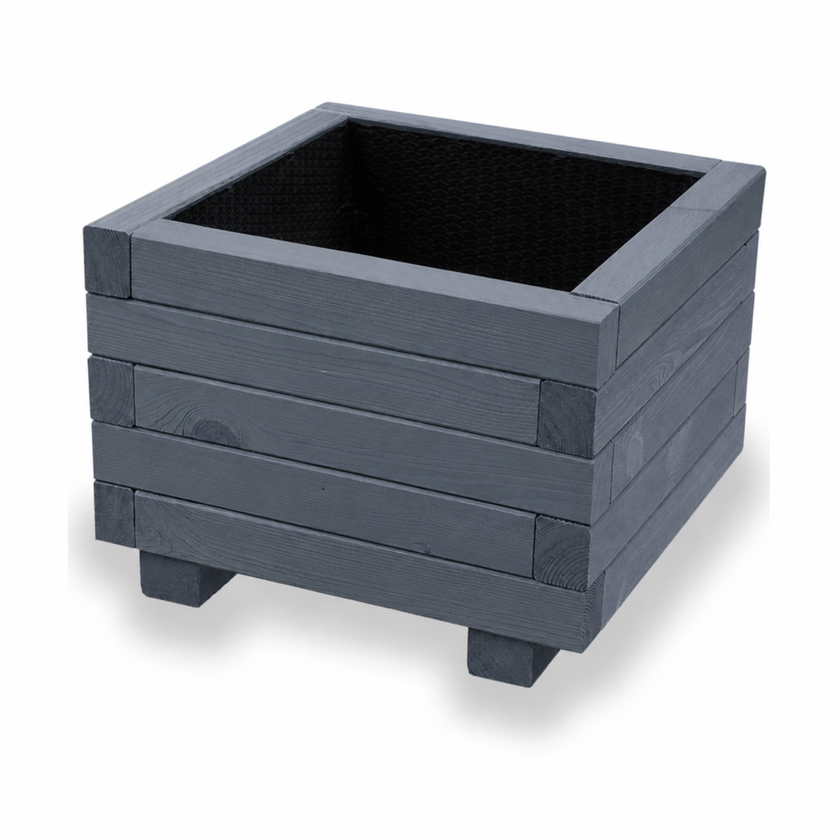 Houten plantenbak vierkant 40 cm antraciet – product en binnenzijde 