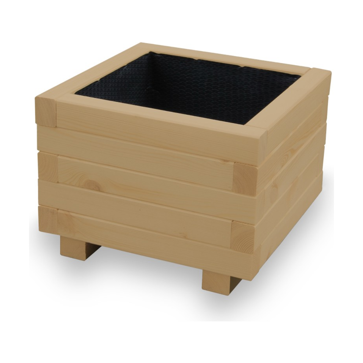 Houten plantenbak vierkant 40 cm light oak – product en binnenzijde 