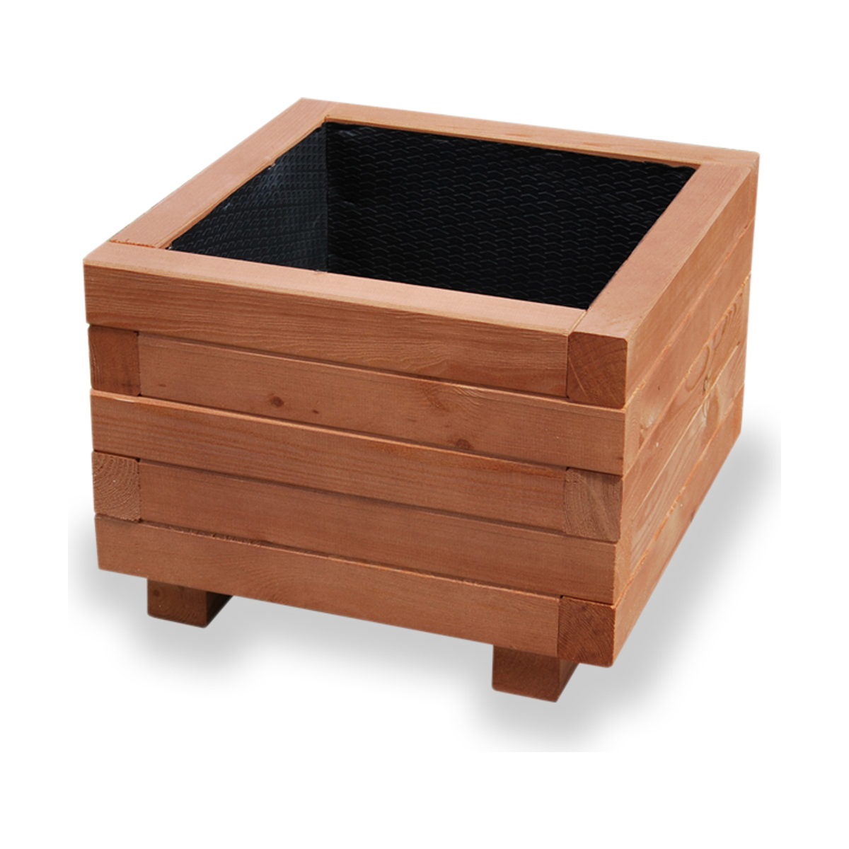 Houten plantenbak vierkant 40 cm walnoot – product en binnenzijde 