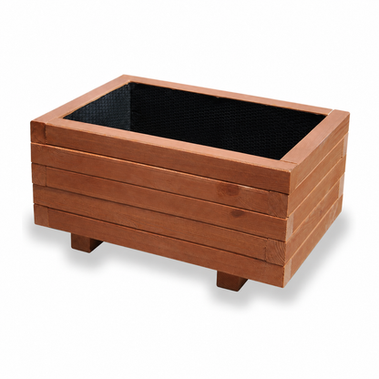 Houten plantenbak 60 cm walnoot – product en binnenzijde 