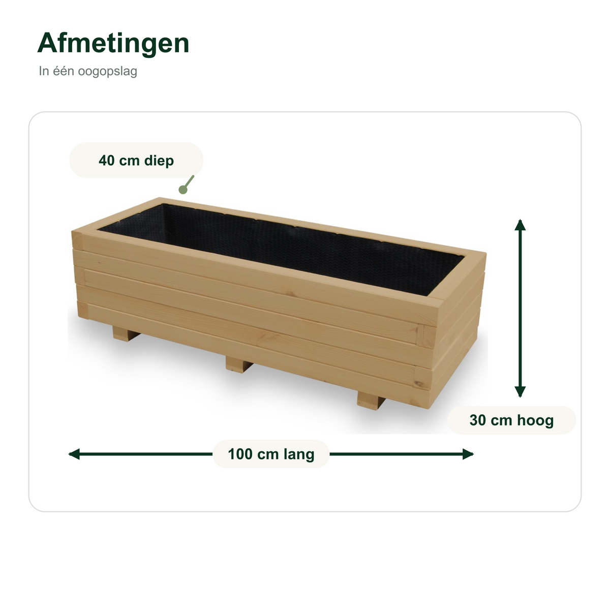 Afmetingen houten plantenbak 100 bij 40 bij 30 cm light oak 