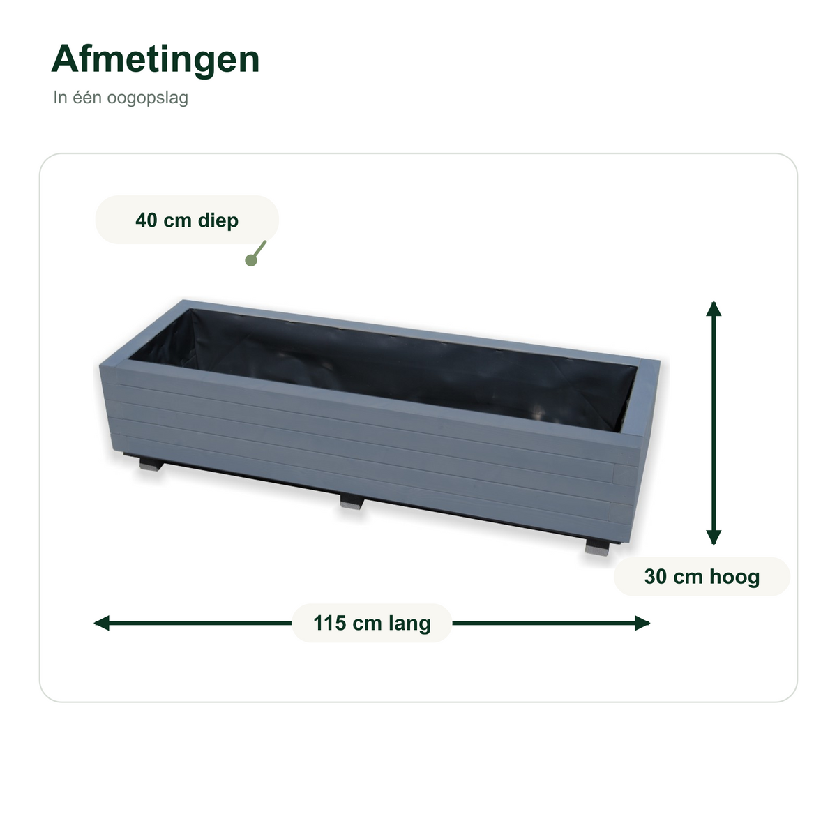 Afmetingen houten plantenbak 115 bij 40 bij 30 cm antraciet 