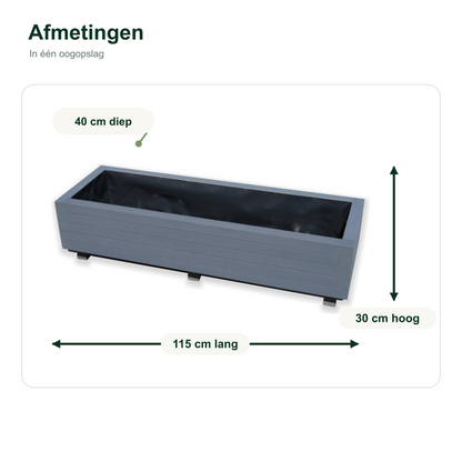 Afmetingen houten plantenbak 115 bij 40 bij 30 cm antraciet 