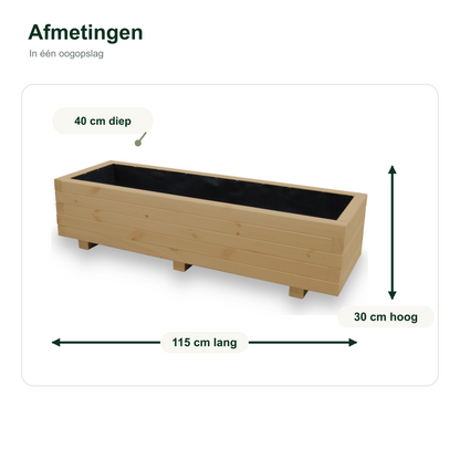 Afmetingen houten plantenbak 115 bij 40 bij 30 cm light oak 
