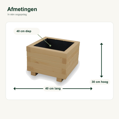Afmetingen houten plantenbak vierkant 40 cm light oak 