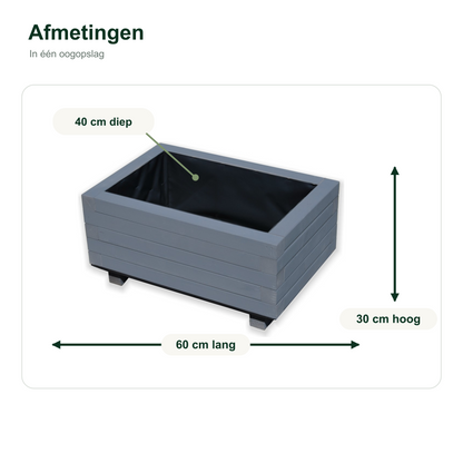 Afmetingen houten plantenbak 60 bij 40 bij 30 cm antraciet 