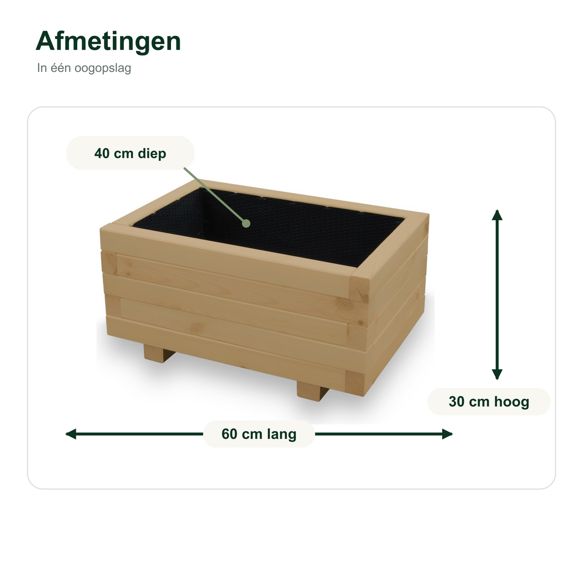 Afmetingen houten plantenbak 60 bij 40 bij 30 cm light oak 