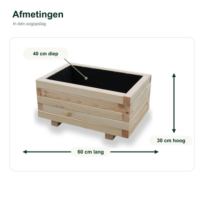 Afmetingen houten plantenbak 60 bij 40 bij 30 cm naturel 