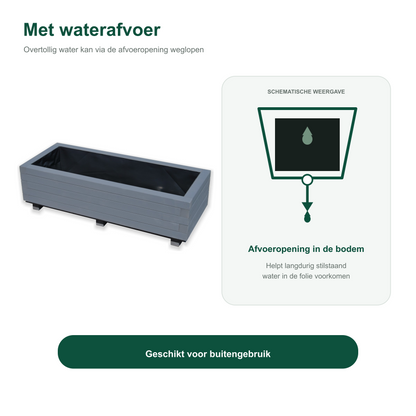 Houten plantenbak 100 cm antraciet met waterafvoer 