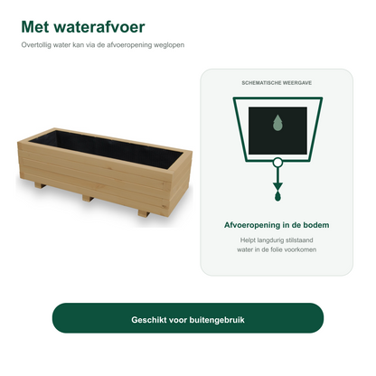 Houten plantenbak 100 cm light oak met waterafvoer 