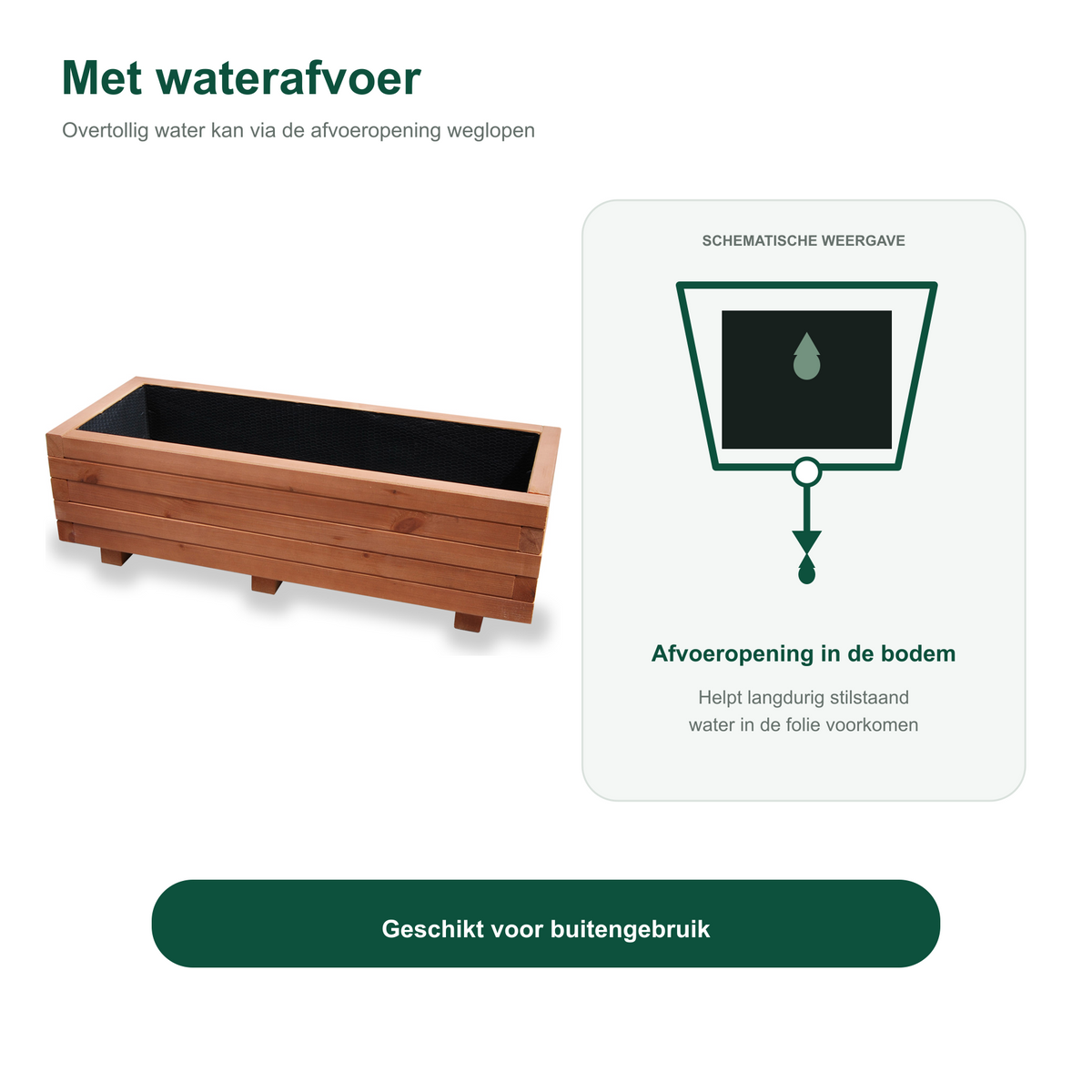 Houten plantenbak 100 cm walnoot met waterafvoer 