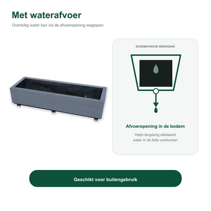 Houten plantenbak 115 cm antraciet met waterafvoer 