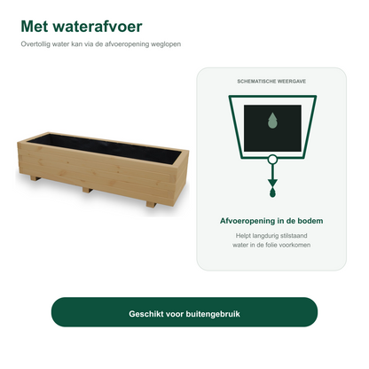 Houten plantenbak 115 cm light oak met waterafvoer 