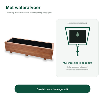 Houten plantenbak 115 cm walnoot met waterafvoer 