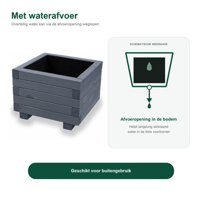Houten plantenbak vierkant 40 cm antraciet met waterafvoer 