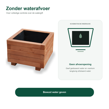 Houten plantenbak vierkant 40 cm walnoot zonder waterafvoer 