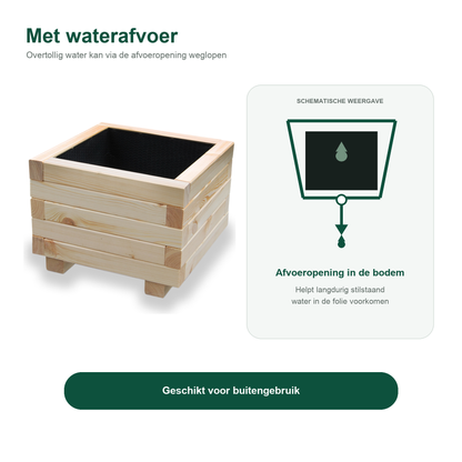 Houten plantenbak vierkant 40 cm naturel met waterafvoer 
