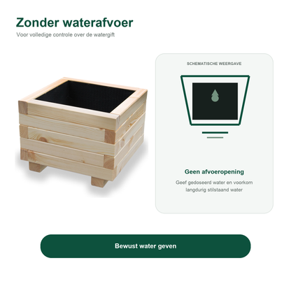 Houten plantenbak vierkant 40 cm naturel zonder waterafvoer 
