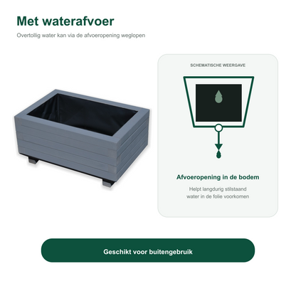 Houten plantenbak 60 cm antraciet met waterafvoer 