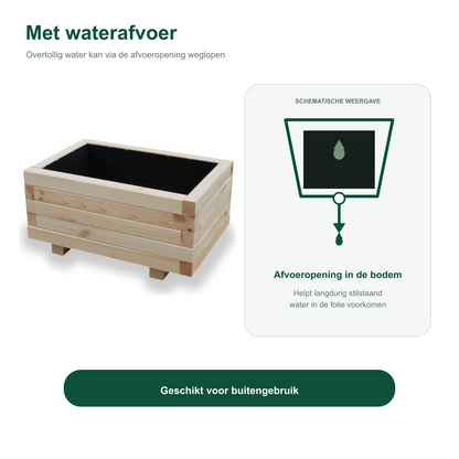Houten plantenbak 60 cm naturel met waterafvoer 